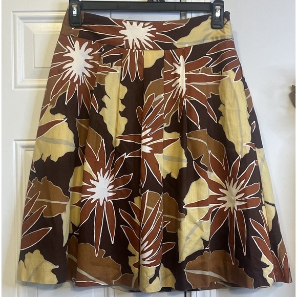 Merona Dresses & Skirts - Vintage Merona Retro Tropical Floral A-Line Skirt Brown Rust Yellow Cotton 2